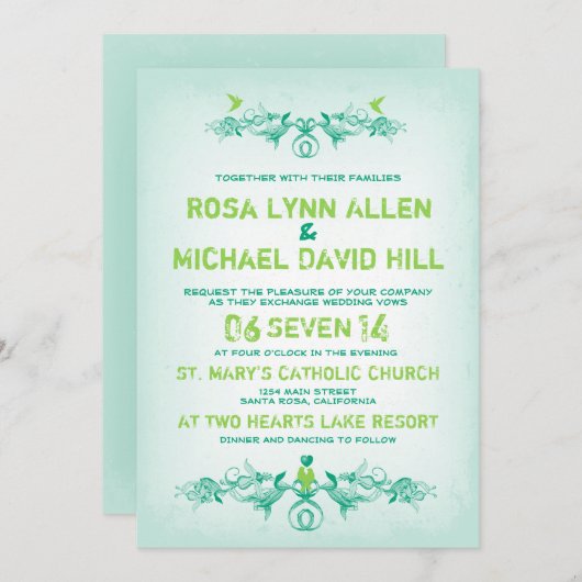 rollen en vogels - smarald bruiloft nodig kaart (Voorkant / Achterkant)