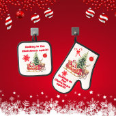 Rollen in de kerstgeest wit ovenwant & pannenlap set