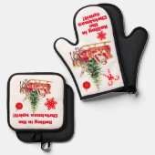 Rollen in de kerstgeest wit ovenwant & pannenlap set (Voorkant / Achterkant)