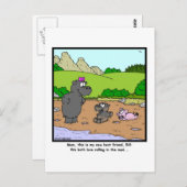 Rollen in de modder: Cartoon Pig en Hippopotamus Briefkaart (Voorkant / Achterkant)