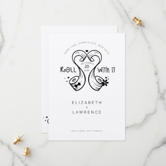 Rollen met IT-bride en gegroet papier, rolletje Save The Date (Voorkant / Achterkant in situ)