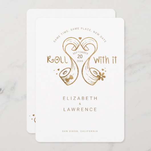 Rollen met IT-bride en groompapier — Heart Gold Save The Date (Voorkant / Achterkant)