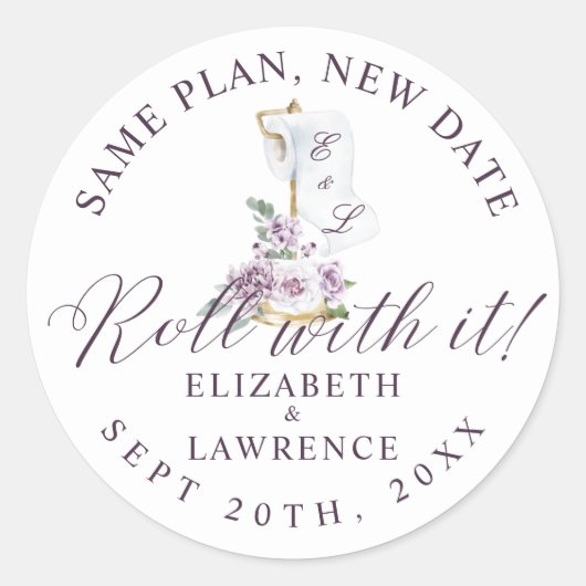 Rollen met IT elegant Violet Florals & toiletpapie Ronde Sticker (Voorkant)