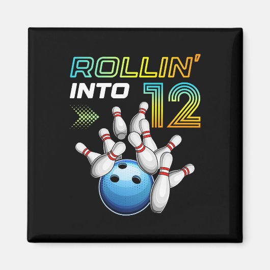 Rollen naar 12 Retro Bowling Verjaardagsfeest 12e Magneet (Voorkant)