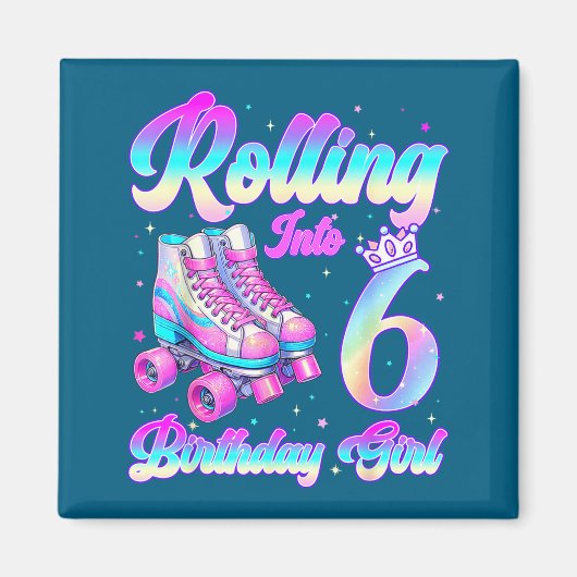 Rollen naar 6 jaar oude roller skating 6e verjaard magneet (Voorkant)