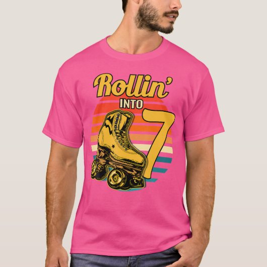 Rollen naar 7 Roller 7e verjaardagsfeest Schaatsen T-shirt (Voorkant)