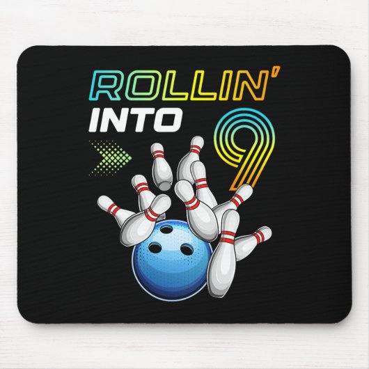 Rollen naar 9 Retro Bowling Verjaardagsfeest 9e Ve Muismat (Voorkant)