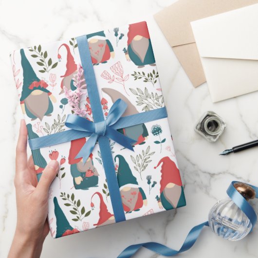 Rollen van Floral Gnome Wrapping Paper Cadeaupapier (Geschenken)
