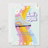Rollenboog schaats groovy Retro Rainbow Birthday Kaart (Voorkant)