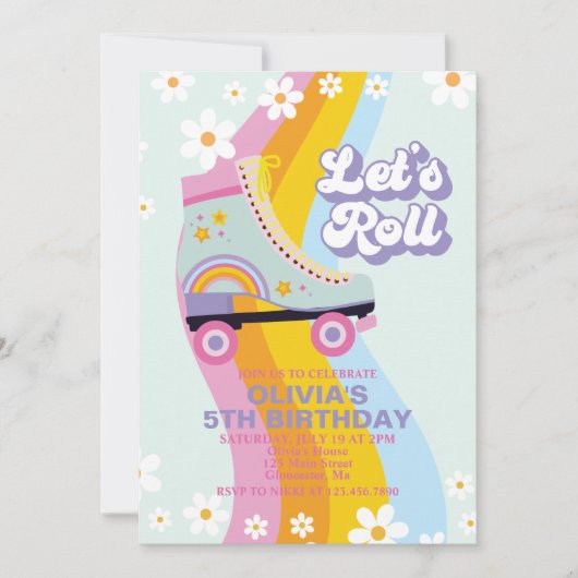 Rollenboog schaats groovy Retro Rainbow Birthday Kaart (Voorkant)