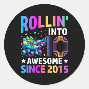 Rollend naar 10 jaar oude schaatsen 10e verjaardag ronde sticker