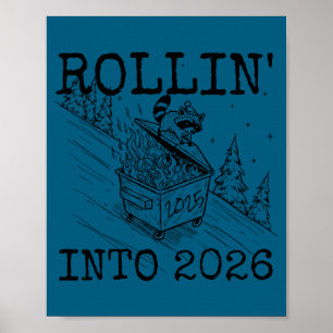 Rollend naar 2026 Gelukkig Nieuwjaar Wasbeer Manne Poster