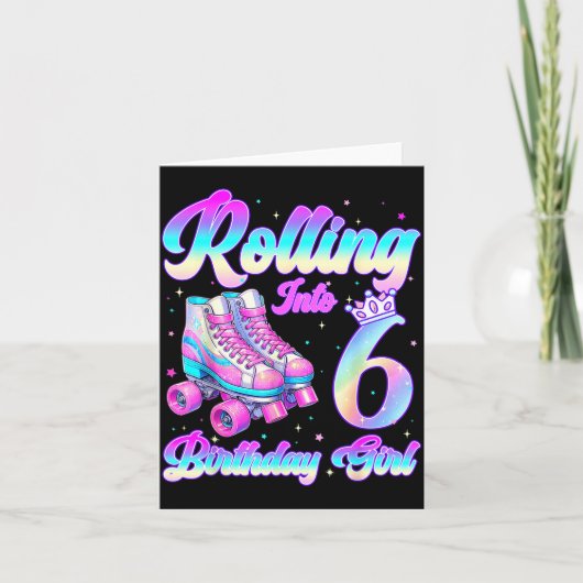 Rollend naar 6 jaar oude roller skating 6e verjaar kaart (Voorkant)