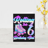 Rollend naar 6 jaar oude roller skating 6e verjaar kaart (Gele Bloem)