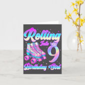 Rollend naar 9 jaar oude roller skating 9e verjaar kaart (Gele Bloem)