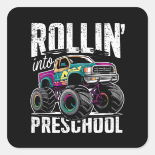 Rollend naar de peuterspeelzaal Monstertruck terug Vierkante Sticker