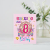 Rollend naar skate roller verjaardagsmeisje bijpas briefkaart (Staand voorkant)