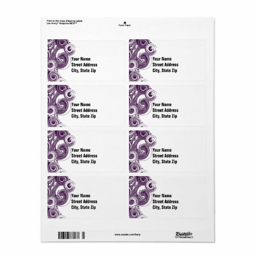 Rollende Paarse zijkant Etiket (Full Sheet)