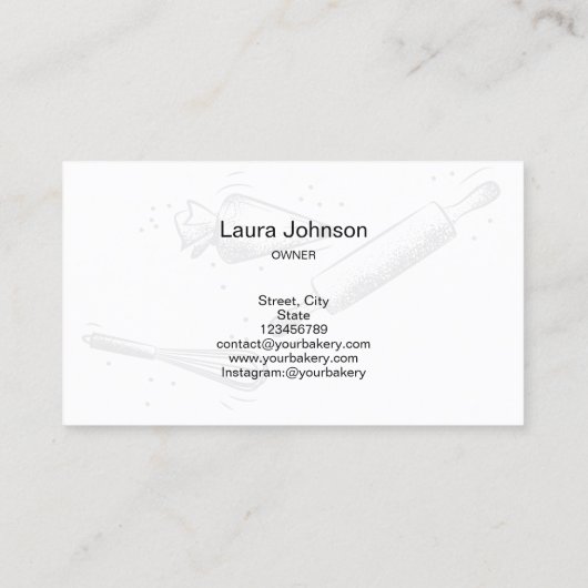 Rollende pin & whisk cupcake Bakkerij Zwart-wit Visitekaartje (Achterkant)