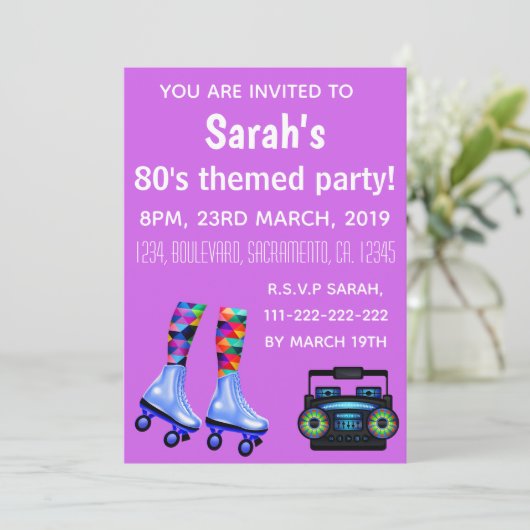 Rollende Schaatsen en Boombox. 80's Partij. Kaart (Staand voorkant)