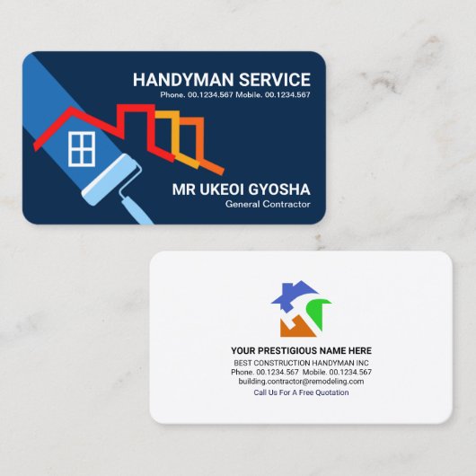 Rollenpenseel Rooftop-contractant tekenen Visitekaartje (Voorkant / Achterkant)