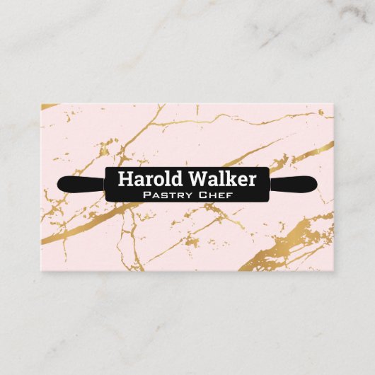 Rollenpin | Gold Pink Marmer Achtergrond Visitekaartje (Voorkant)