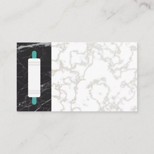 Rollenpin | Goudwitte marmer | Zwarte marmer Visitekaartje (Achterkant)