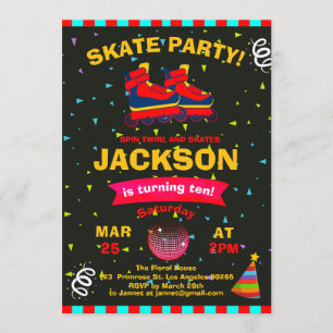 Rollenschaatsen Confetti Birthday Party Kaart
