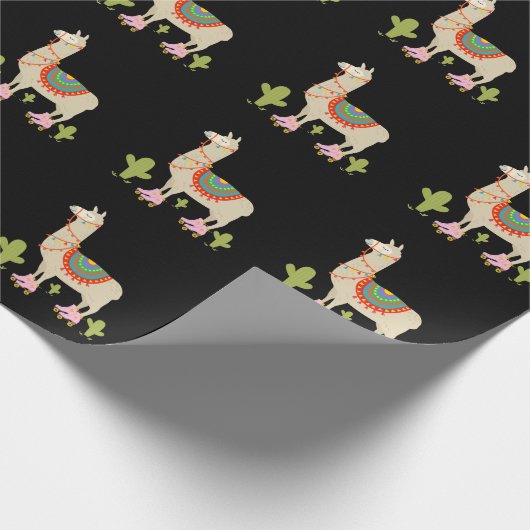 Rollenschaatsen Llama Retro Roller Skater Cadeaupapier (Hoek)