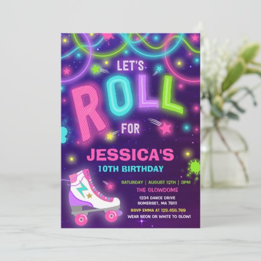 Rollenschaatsen Neon Glow Skating Party Kaart (Staand voorkant)