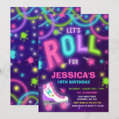 Rollenschaatsen Neon Glow Skating Party Kaart (Voorkant / Achterkant)