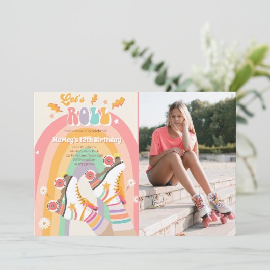 Rollenvakkering Schaats met roovy Birthday Party I Kaart (Staand voorkant)