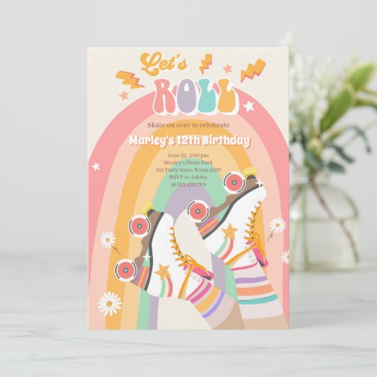 Rollenvakkering Schaats met roovy Birthday Party I Kaart (Staand voorkant)