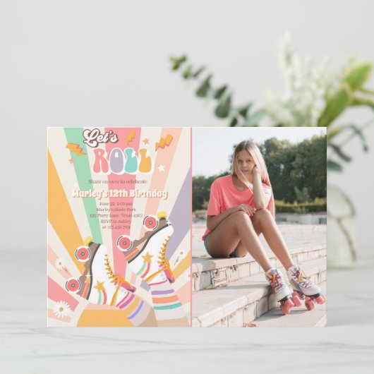 Rollenvakkering Schaats met roovy Birthday Party I Kaart (Staand voorkant)