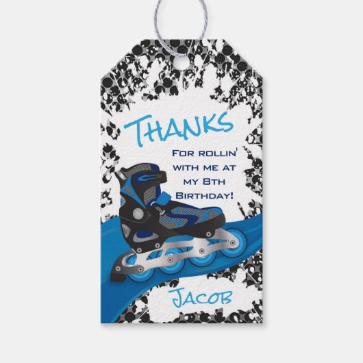 Roller Blade Grunge Blauwe Verjaardagsfeest Cadeau Cadeaulabel (Voorkant)