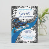 Roller Blade Grunge Blue Birthday Party Kaart (Staand voorkant)