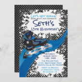 Roller Blade Grunge Blue Birthday Party Kaart (Voorkant / Achterkant)