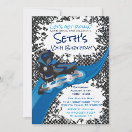 Roller Blade Grunge Blue Birthday Party Kaart