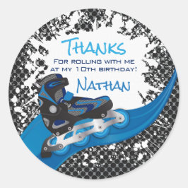 Roller Blade Grunge Blue Birthday Party Ronde Sticker