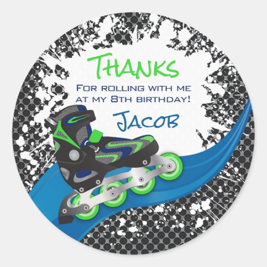 Roller Blade Grunge Green Birthday Party Ronde Sticker (Voorkant)