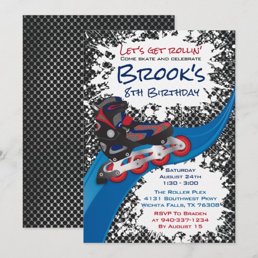 Roller Blade Grunge Red Birthday Party Kaart (Voorkant / Achterkant)