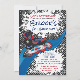 Roller Blade Grunge Red Birthday Party Kaart