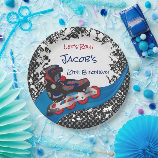 Roller Blade Grunge Red Birthday Party Paper Bord (Feest)