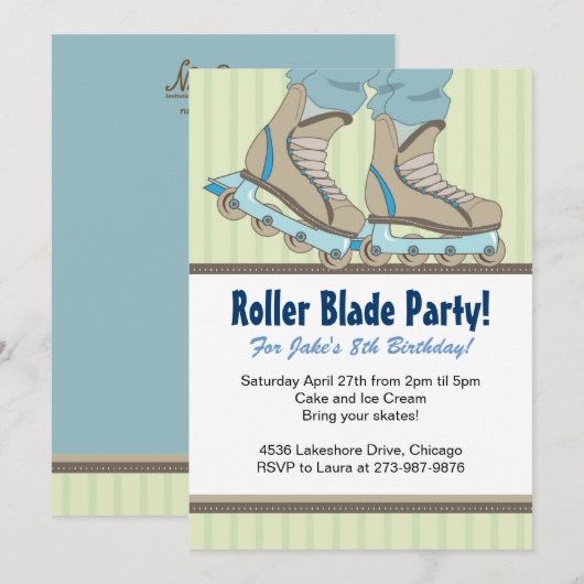 Roller Blade Thmed Birthday Party-uitnodigingen Kaart (Voorkant / Achterkant)