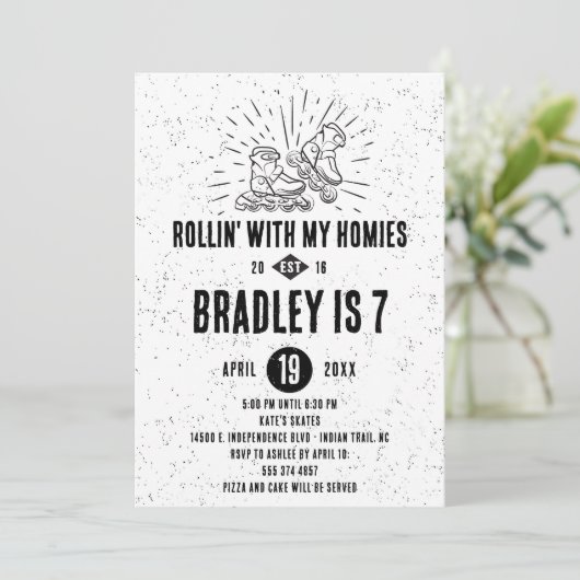 Roller Blading Birthday Party Invitation Kaart (Staand voorkant)