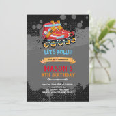 Roller blading thema verjaardagsuitnodiging bedankkaart (Staand voorkant)