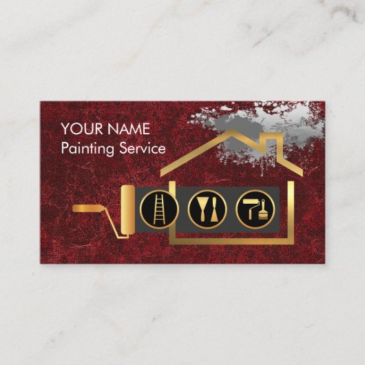 Roller Brush Painting Gold Home Paint Splatter Visitekaartje (Voorkant)