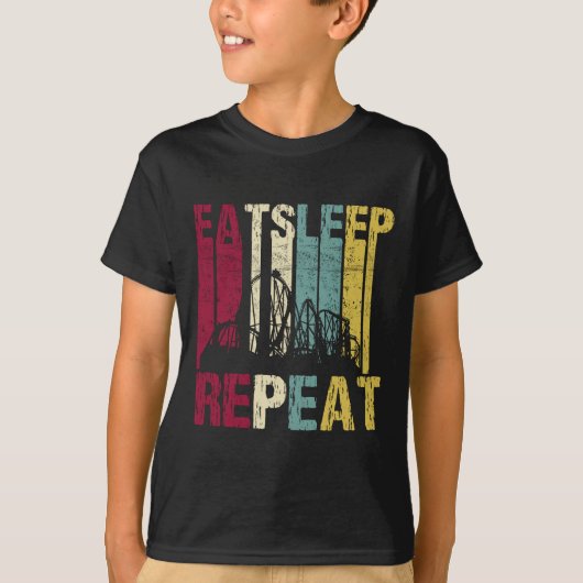 Roller Coaster Eat Sleep Repeat Retro Silhouette T-shirt (Voorkant)