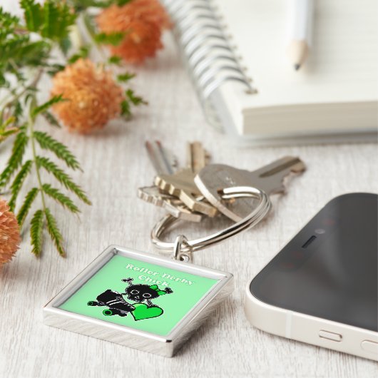 Roller Derby Chick (groen) Sleutelhanger (Zijkant)