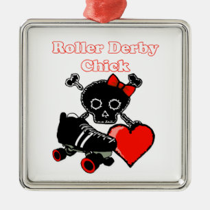Roller Derby Chick (rood) Metalen Ornament